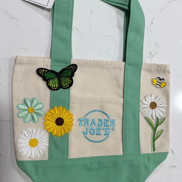 Trader Joe's mini pastel canvas tote bag - Picture 2 of 4